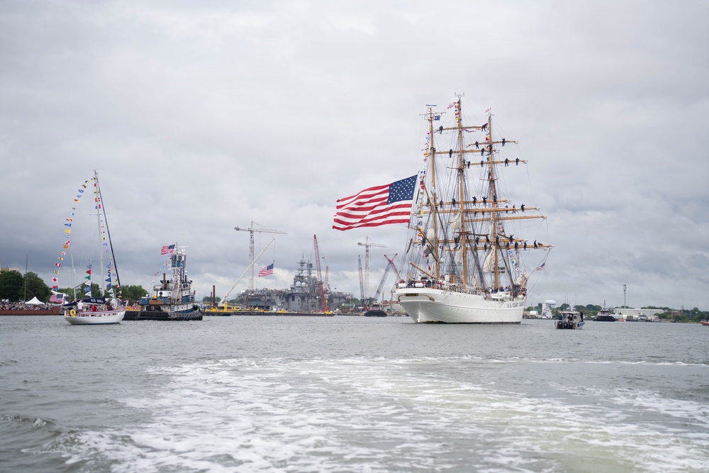 US Coast Guard Cutter Eagle leads Sail250 Virginia Parade of Sail
