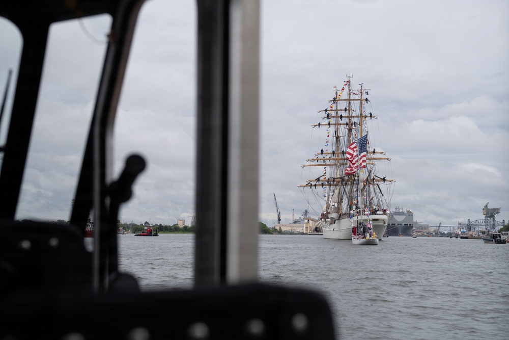 US Coast Guard Cutter Eagle leads Sail250 Virginia Parade of Sail