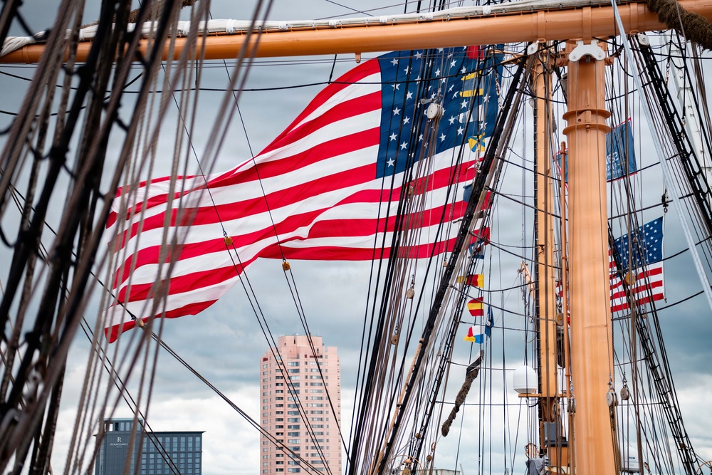 US Coast Guard Cutter Eagle leads Sail250 Virginia Parade of Sail