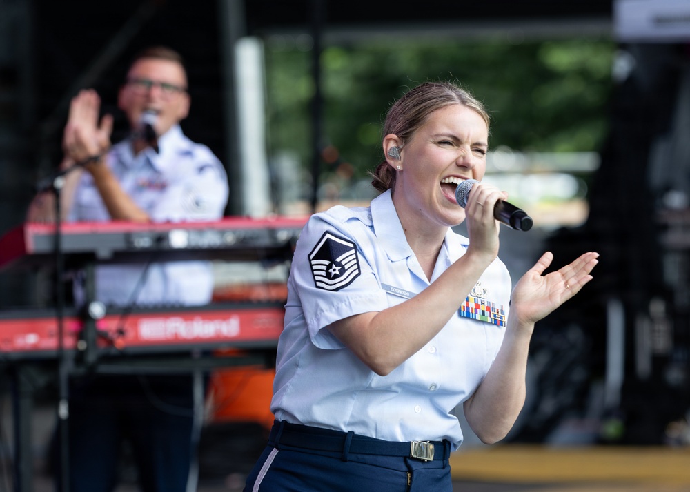 The U.S. Air Force Band Max Impact performs at the Great American State Fair