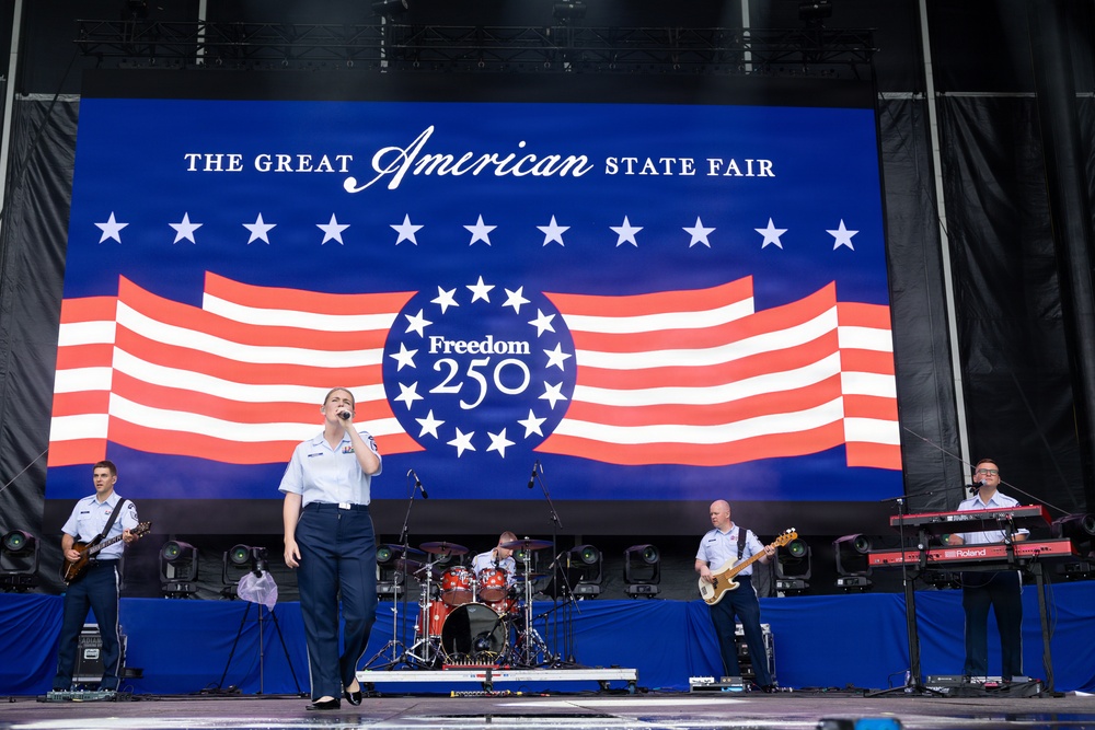 The U.S. Air Force Band Max Impact performs at the Great American State Fair