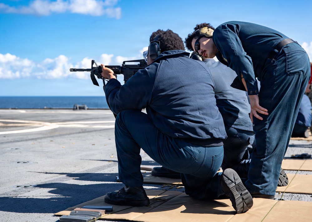 USS Mount Whitney Holds Gun Shoot