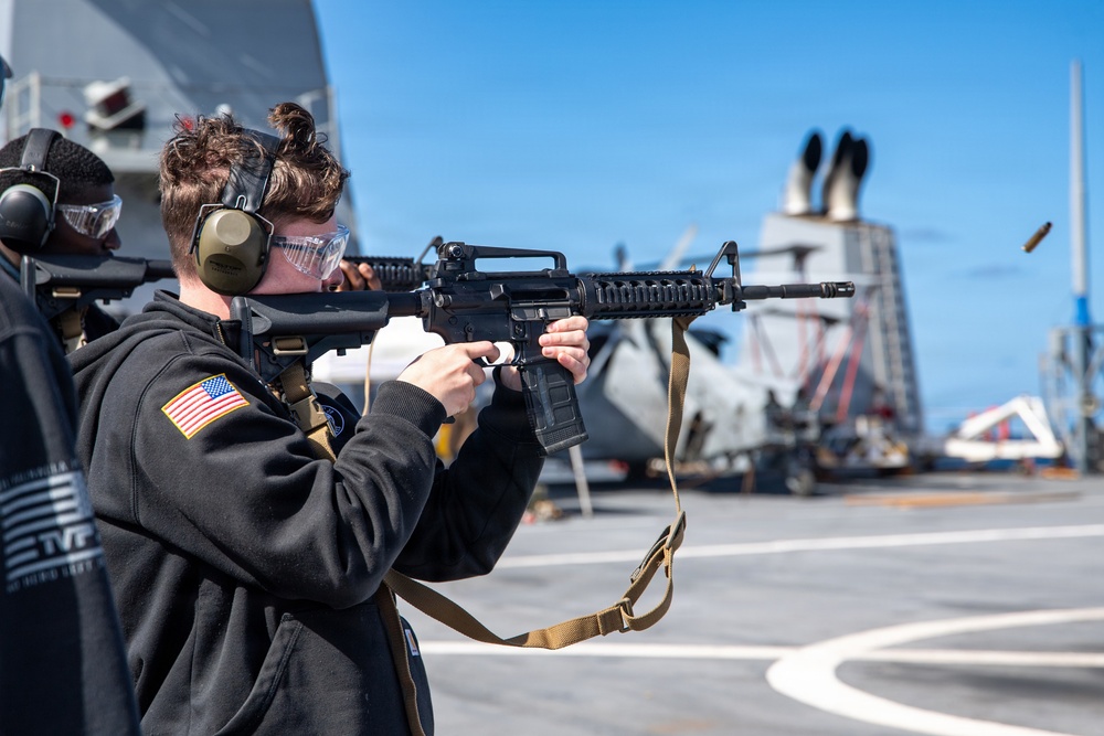 USS Mount Whitney Holds Gun Shoot