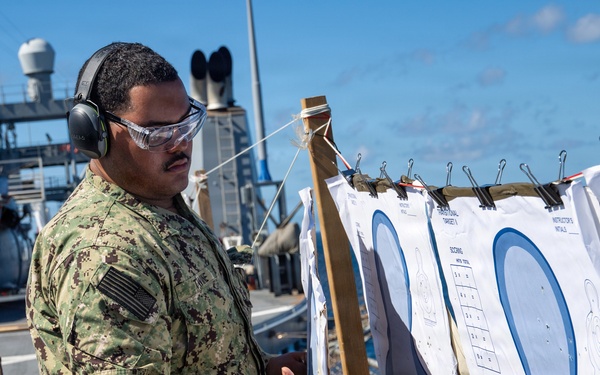 USS Mount Whitney Holds Gun Shoot