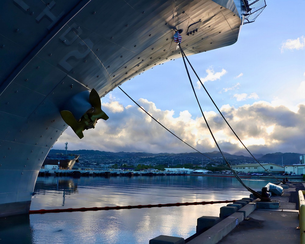 Early morning light illuminates ships participating in Exercise Rim of the Pacific 2026
