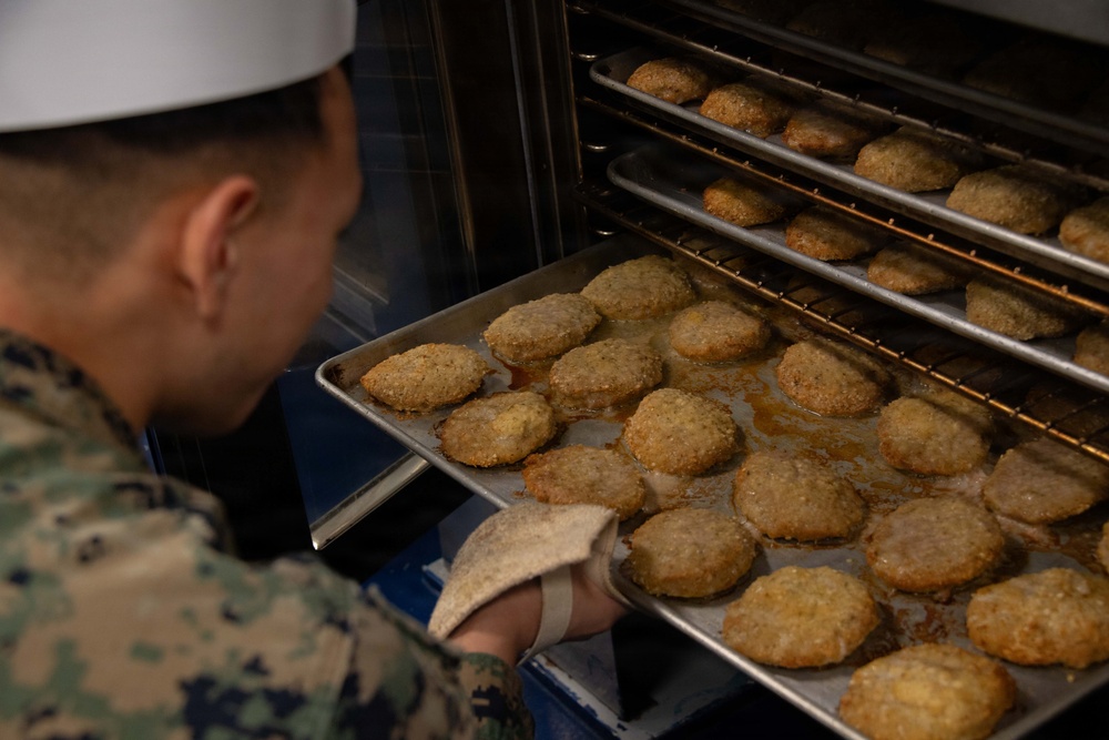 Sailors, Marines Prepare Food Aboard USS Boxer