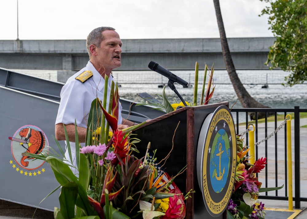 Commander, Exercise Rim of the Pacific 2026 Combined Task Force, and deputy commander, U.S. Pacific Fleet,  delivers remarks at RIMPAC 2026 Opening Reception