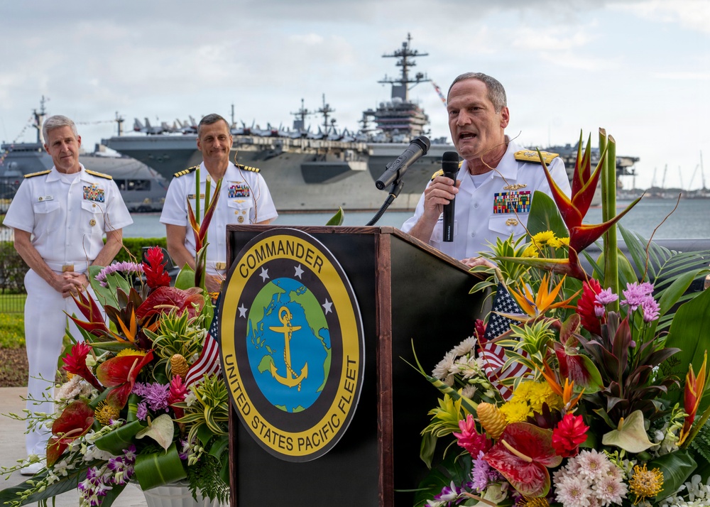 Commander, Exercise Rim of the Pacific 2026 Combined Task Force, and deputy commander, U.S. Pacific Fleet,  delivers remarks at RIMPAC 2026 Opening Reception