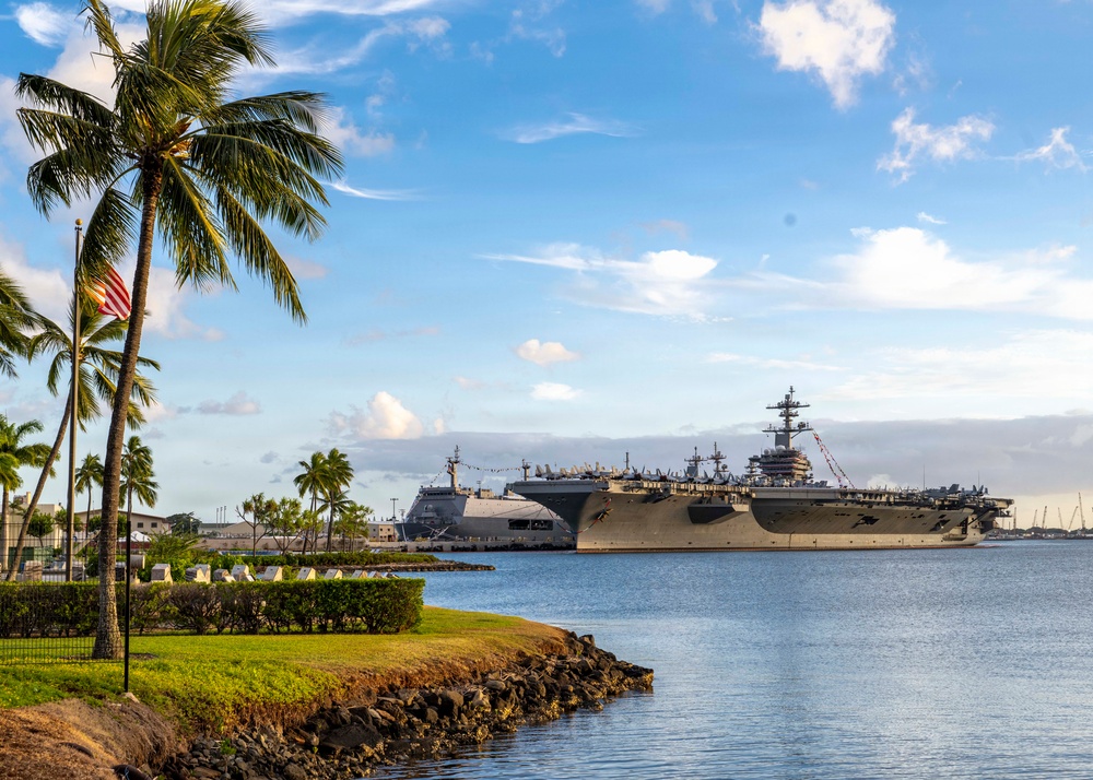 USS Theodore Roosevelt (CVN 71) sits moored at Joint Base Pearl Harbor-Hickam, Hawaii, during Exercise Rim of the Pacific 2026