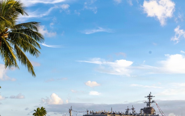 USS Theodore Roosevelt (CVN 71) sits moored at Joint Base Pearl Harbor-Hickam, Hawaii, during Exercise Rim of the Pacific 2026