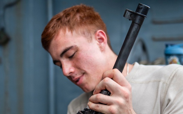 HSC 21 Sailors Perform Weapons Maintenance, Preservation Aboard USS Boxer