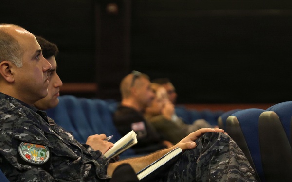 Partner nation service members attend IAMD presentation during RIMPAC 2026