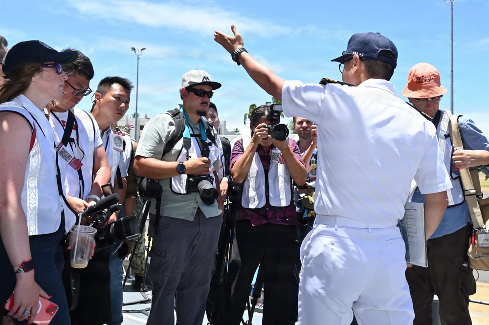 JMSDF Sailors brief journalists aboard JS Kongō during RIMPAC 2026