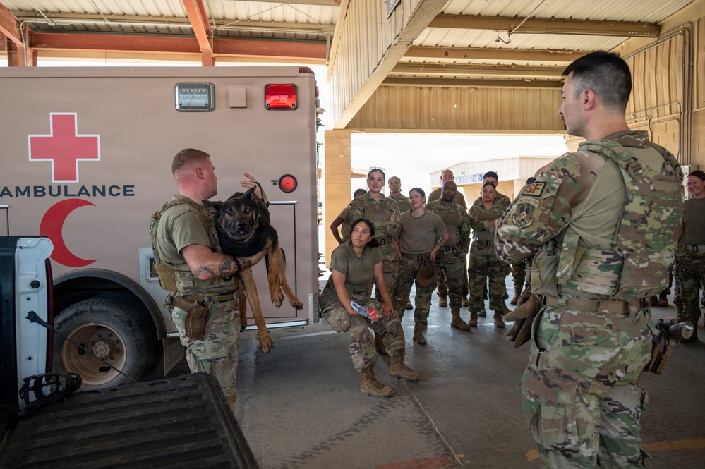 Security Forces K-9 Personnel train with medical team