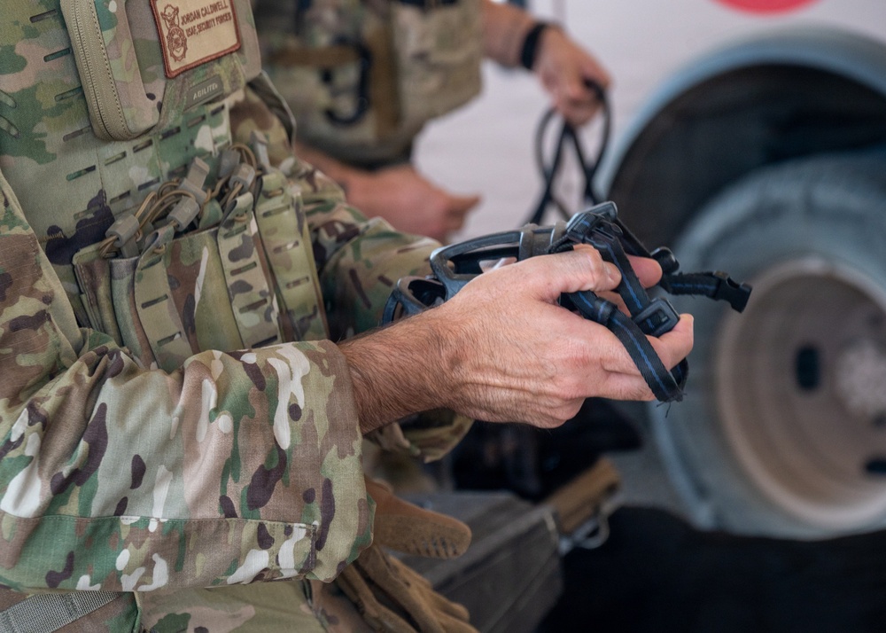 Security Forces K-9 Personnel train with medical team