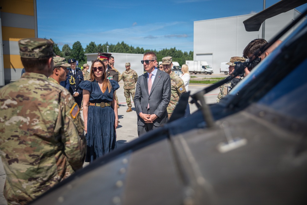 President Rinkēvičs and U.S. Ambassador Argyros visit U.S. Army Soldiers at Lielvārde Air Base, Latvia
