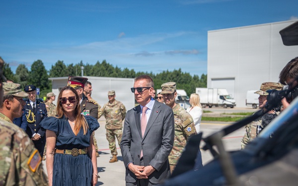 President Rinkēvičs and U.S. Ambassador Argyros visit U.S. Army Soldiers at Lielvārde Air Base, Latvia