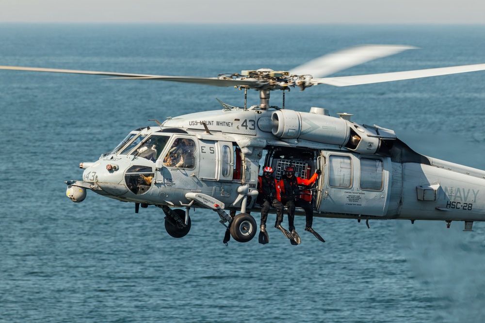 USS Mount Whitney, HSC-28 Conduct SAR Training in Baltic Sea