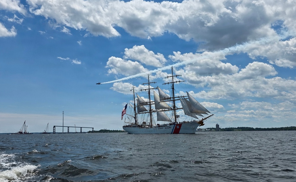 USCGC Easgle sails by Key Bridge