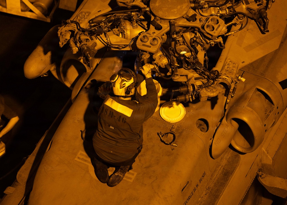 USS George H.W. Bush Sailors Perform Aircraft Maintenance
