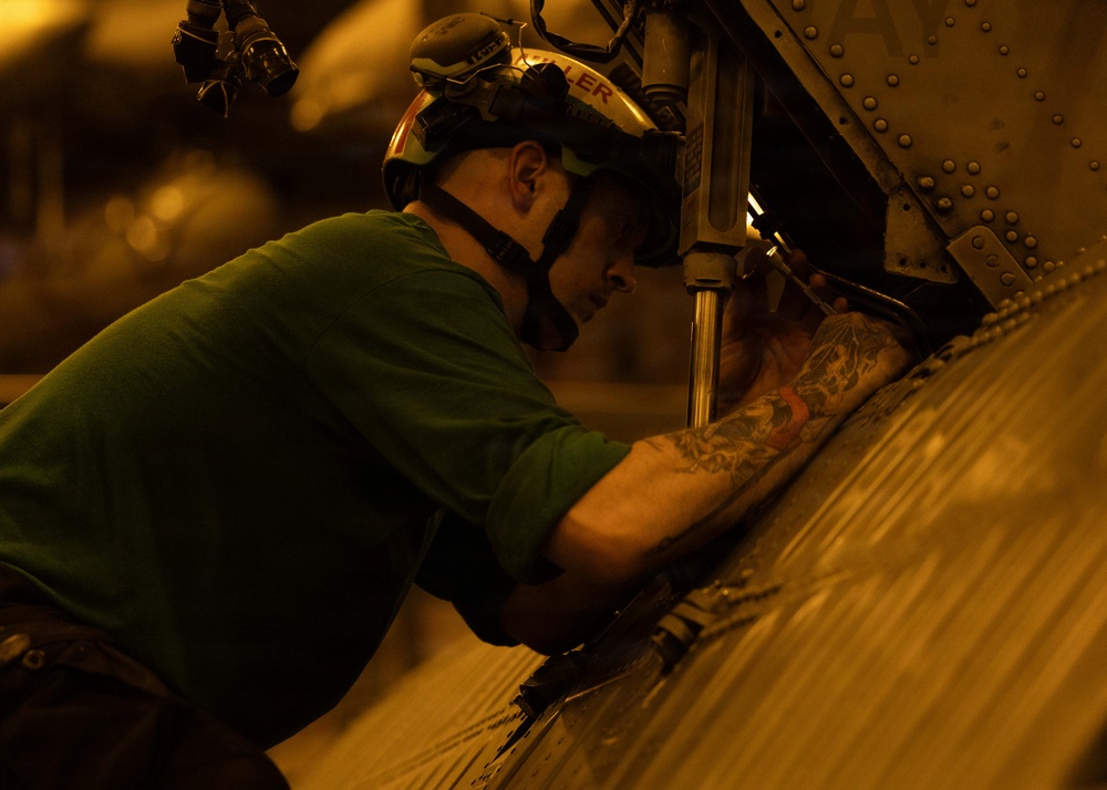 USS George H.W. Bush Sailors Perform Aircraft Maintenance