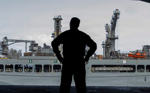 Abraham Lincoln Conducts a Fueling-at-Sea with USNS John Lewis