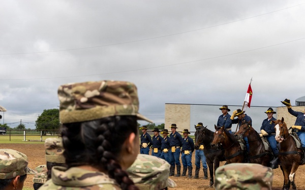 Reserve Officers' Training Corps (JROTC) watch 1st Cavalry Division Horse Cavalry Detachment demonstration