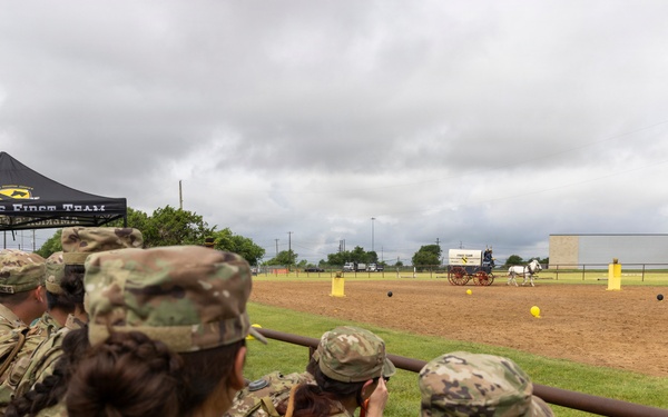 Reserve Officers' Training Corps (JROTC) watch 1st Cavalry Division Horse Cavalry Detachment demonstration