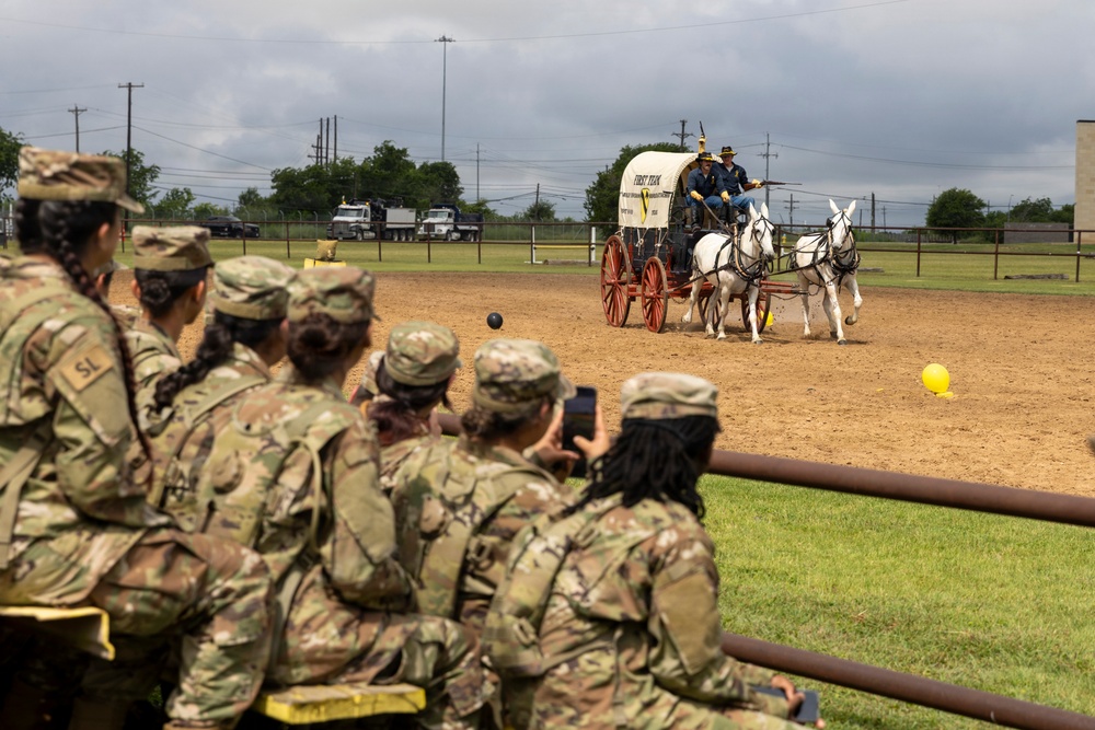 Reserve Officers' Training Corps (JROTC) watch 1st Cavalry Division Horse Cavalry Detachment demonstration
