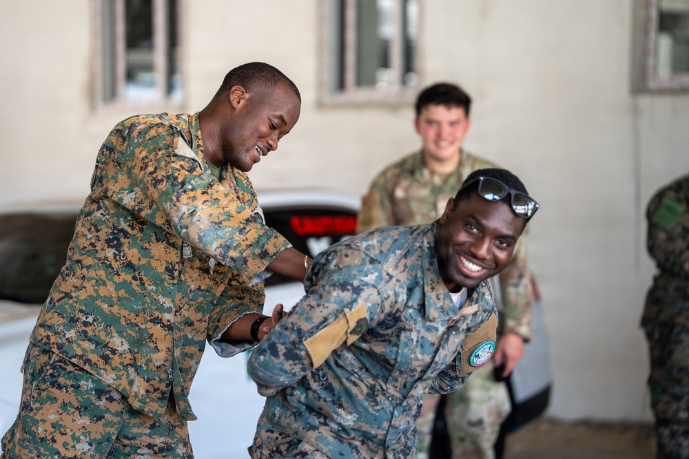 Members of the Rhode Island and South Carolina Air National Guard conduct military police training with the Royal Bahamas Defense Force