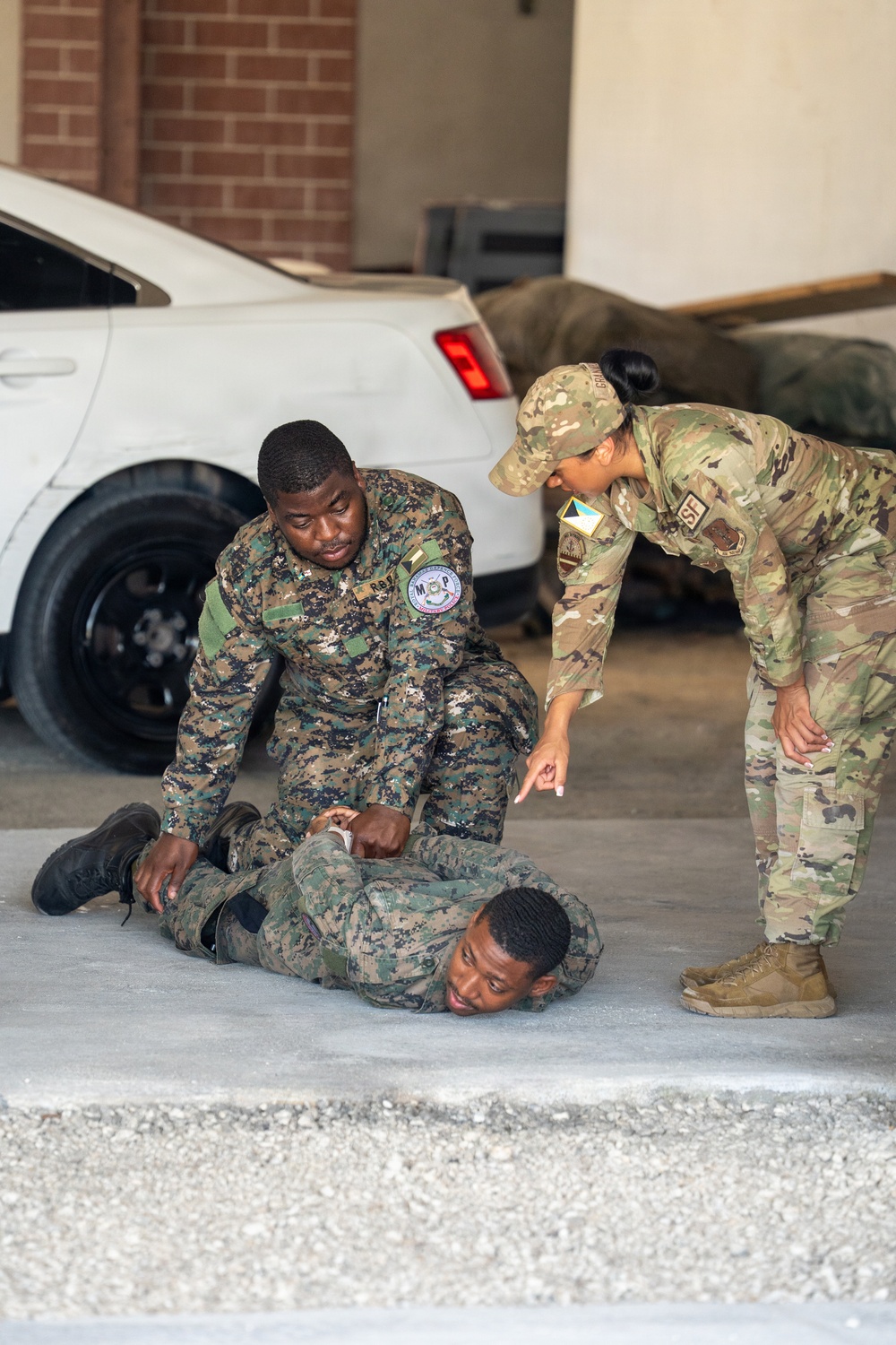Members of the Rhode Island and South Carolina Air National Guard conduct military police training with the Royal Bahamas Defense Force