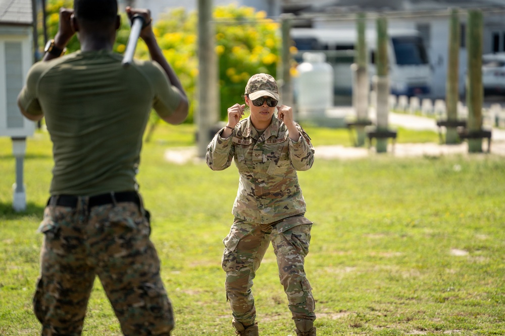 Members of the Rhode Island and South Carolina Air National Guard conduct military police training with the Royal Bahamas Defense Force
