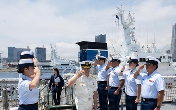 Vice Adm. Joseph Buzzella visits USCGC Midgett in Yokohama, Japan