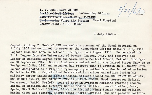 Cherry Point Clinic Celebrates Fifty-Eight Years of “Keeping the Warfighter in the Fight”
