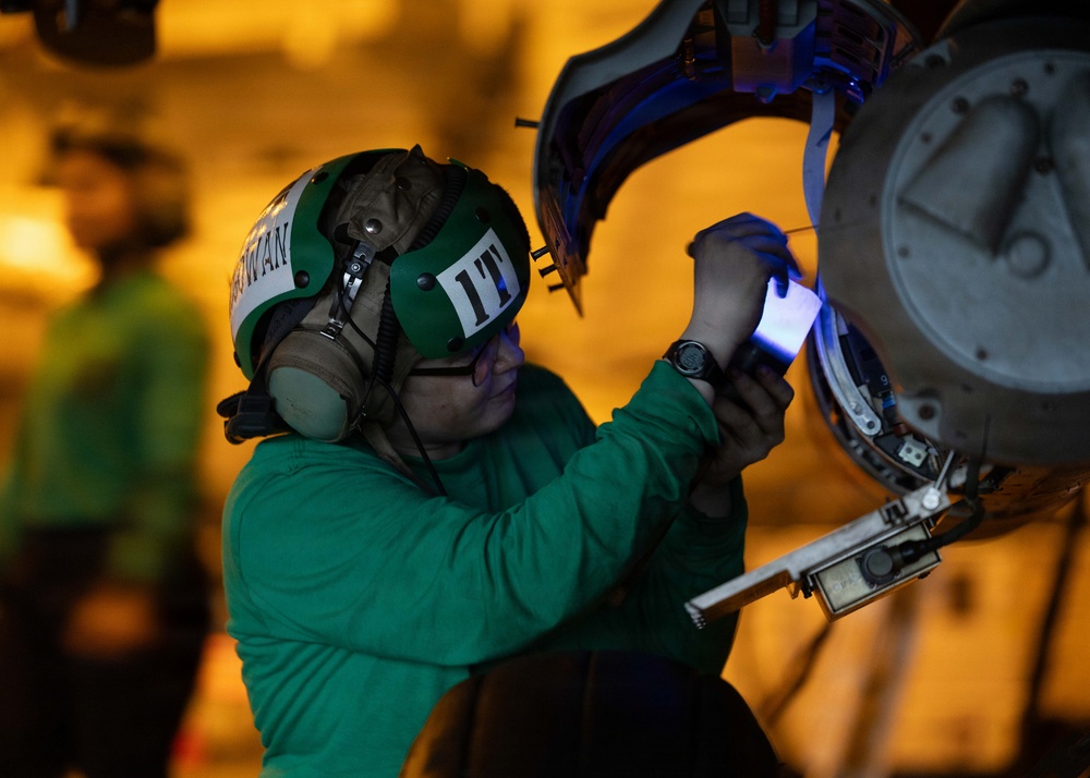 USS George H.W. Bush Sailors Conduct Aircraft Maintenance