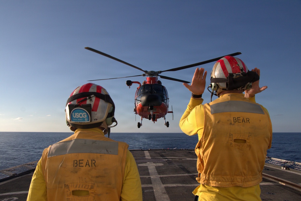 Coast Guard Cutter Bear returns home following a counter-narcotic patrol in the Eastern Pacific Ocean