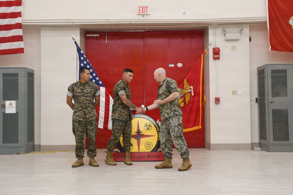 Rear Adm. Faehnle Visits CBIRF, Recognizes Marines for Fire Response