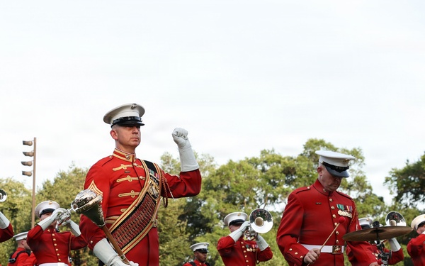 The Commandant, Gen. Eric M. Smith hosts First Sea Lord Commandant General Sir Gwyn Jenkins at a Sunset Parade
