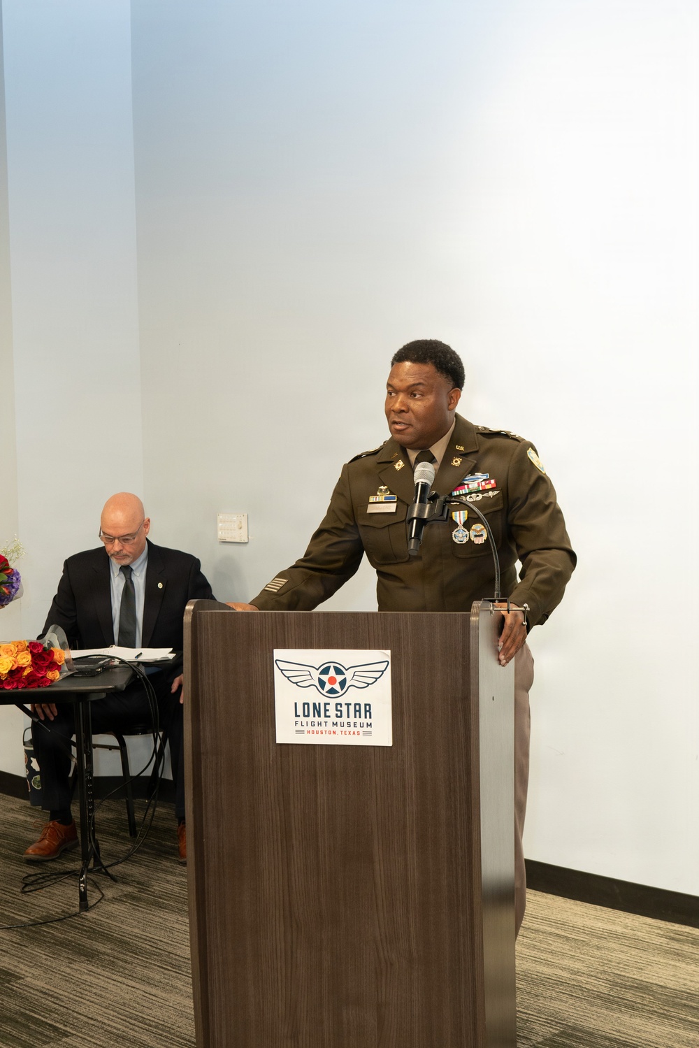 U.S. Army Officer Addresses Audience at Lone Star Flight Museum in Houston, Texas