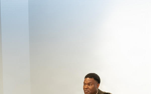 U.S. Army Officer Addresses Audience at Lone Star Flight Museum in Houston, Texas