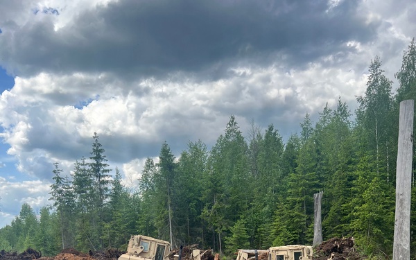 107th Engineer Battalion Soldiers of the Michigan Army National Guard and Latvian Zemessardzes build defensive training areas with NATO partners.