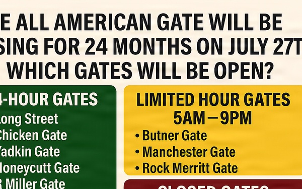 Fort Bragg to close main gate July 27 for construction