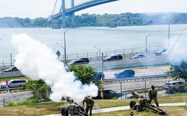 Fort Hamilton Renders Cannon Salute as USS Kearsarge Arrives for Sail4th 250 and International Naval Review