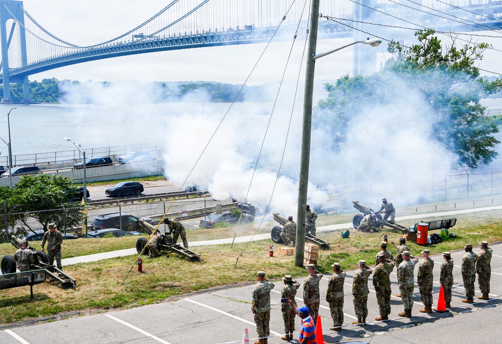 Fort Hamilton Renders Cannon Salute as USS Kearsarge Arrives for Sail4th 250 and International Naval Review