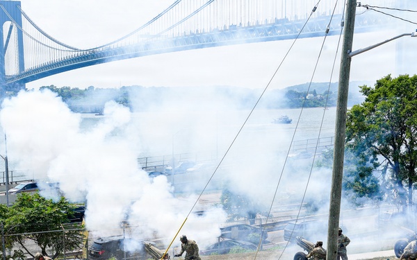 Fort Hamilton Renders Cannon Salute as USS Kearsarge Arrives for Sail4th 250 and International Naval Review
