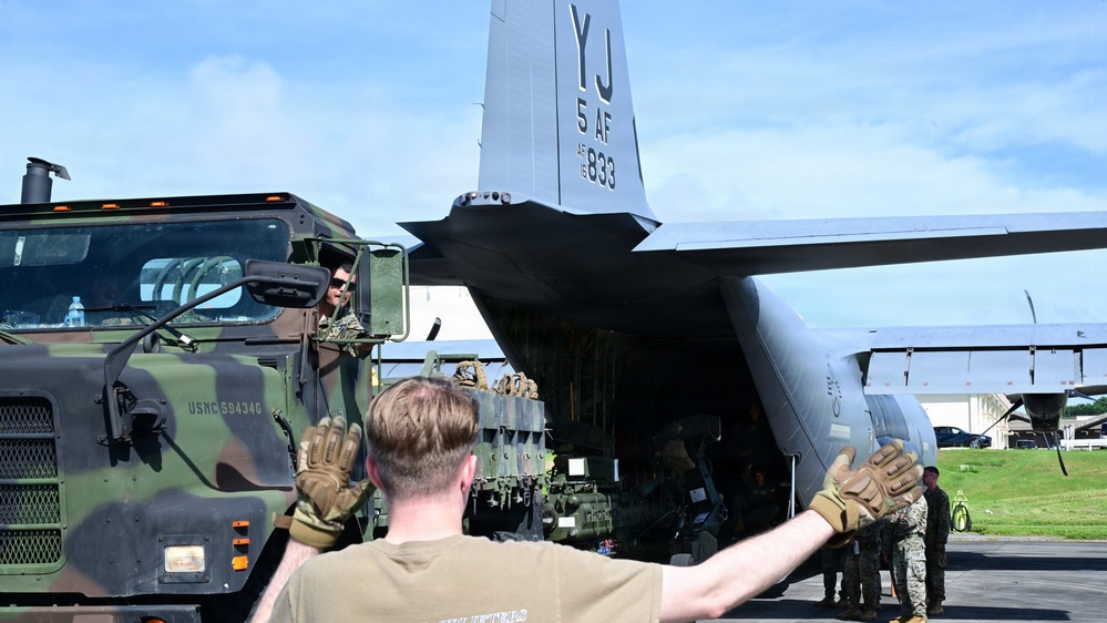 Valiant Shield 2026 - USAF-USMC Joint HIMARS loading on C130J