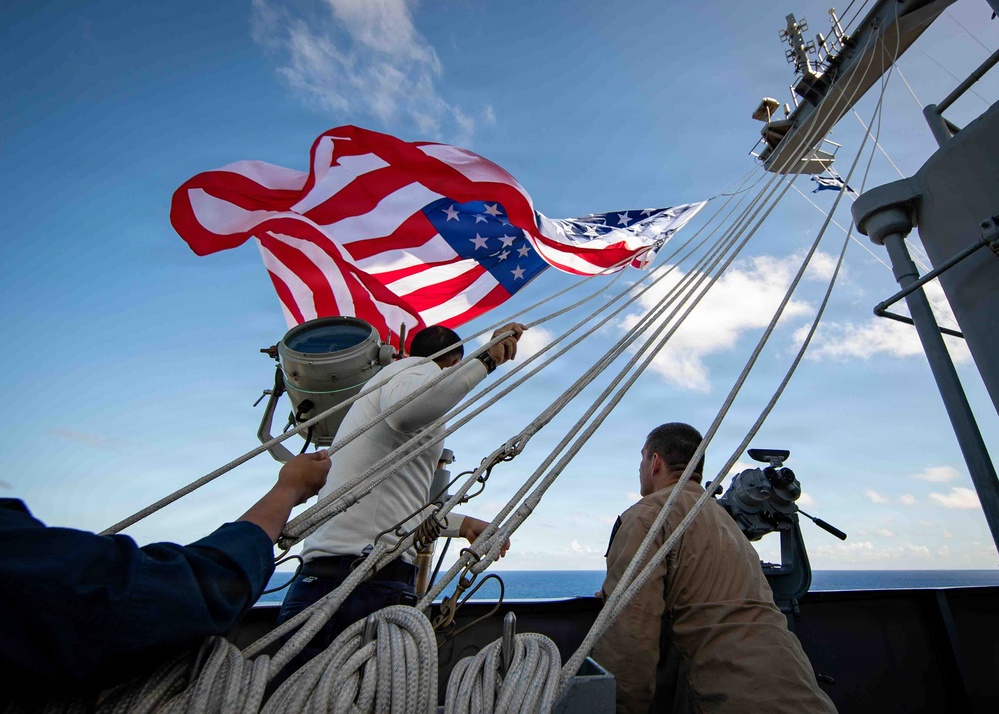 Battle Ensign Raised on USS George Washington Mast