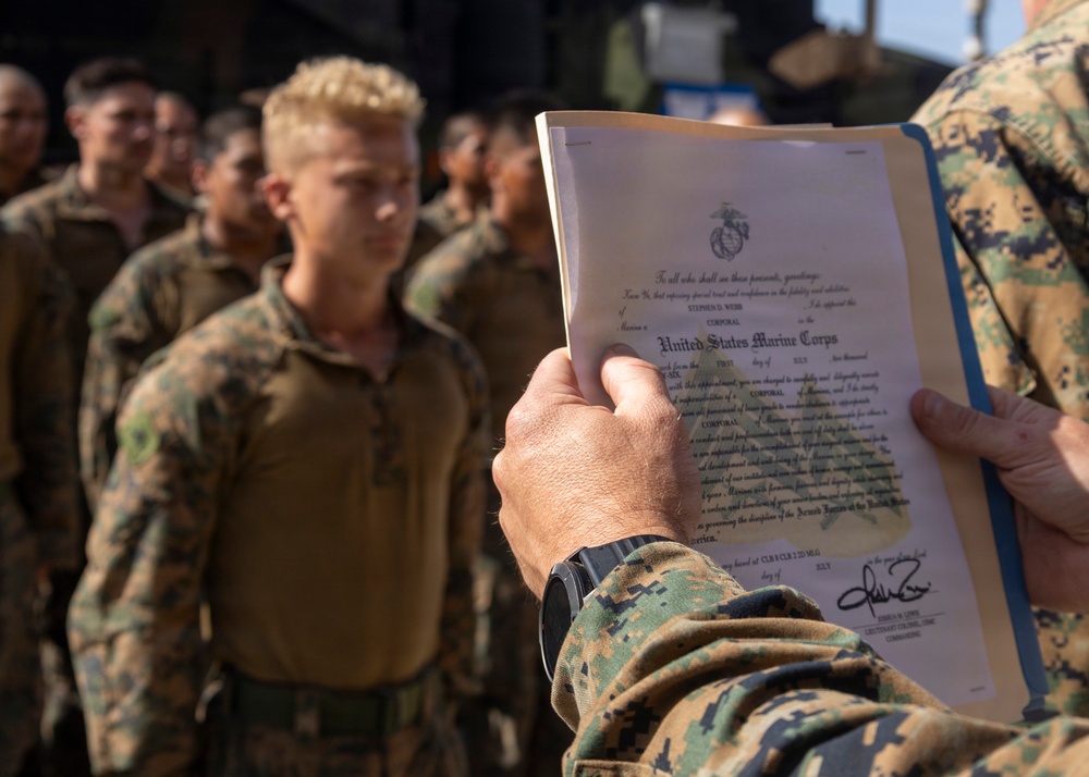 MajGen Jarrard promotes a Marine to NCO