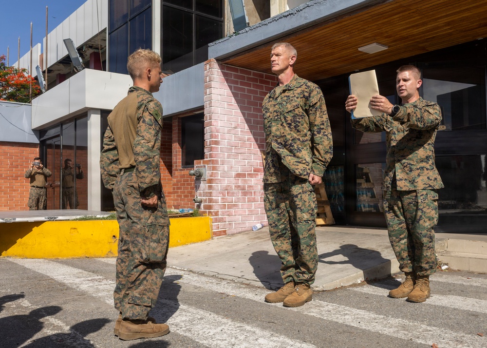 MajGen Jarrard promotes a Marine to NCO