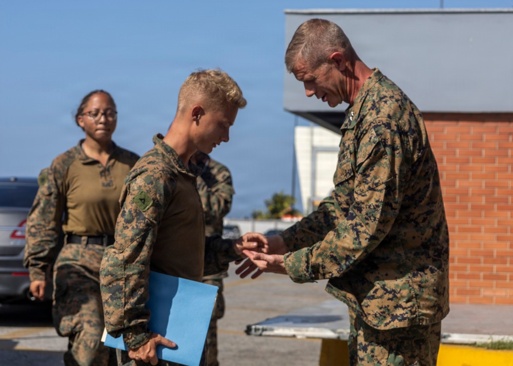 MajGen Jarrard promotes a Marine to NCO